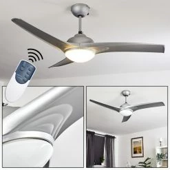 Hofstein Sanford Deckenventilator Silber, 1-flammig, Fernbedienung