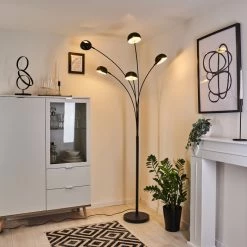 Hofstein Siamado Stehleuchte Schwarz, 5-flammig