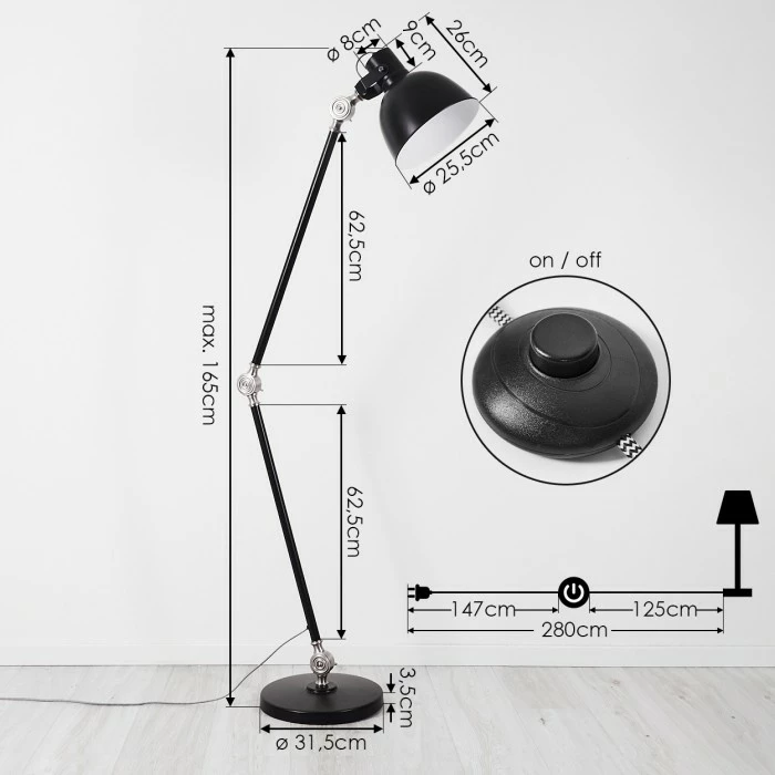 Hofstein Tilton Stehleuchte Nickel-Matt, Schwarz, 1-flammig 2 Hofstein Tilton Stehleuchte Nickel-Matt, Schwarz, 1-flammig – Bild 2