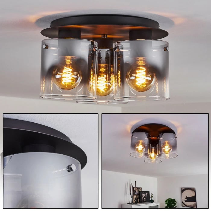 Hofstein Wichita Deckenleuchte Schwarz, Rauchfarben, 3-flammig 1 Hofstein Wichita Deckenleuchte Schwarz, Rauchfarben, 3-flammig