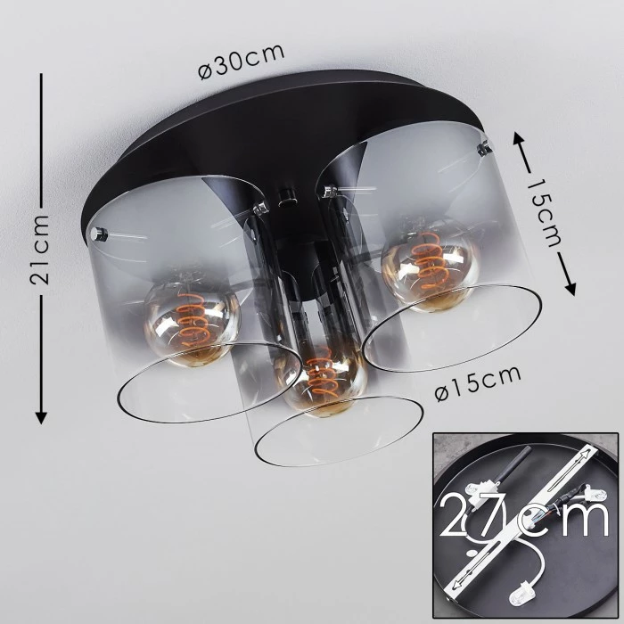 Hofstein Wichita Deckenleuchte Schwarz, Rauchfarben, 3-flammig 2 Hofstein Wichita Deckenleuchte Schwarz, Rauchfarben, 3-flammig – Bild 2