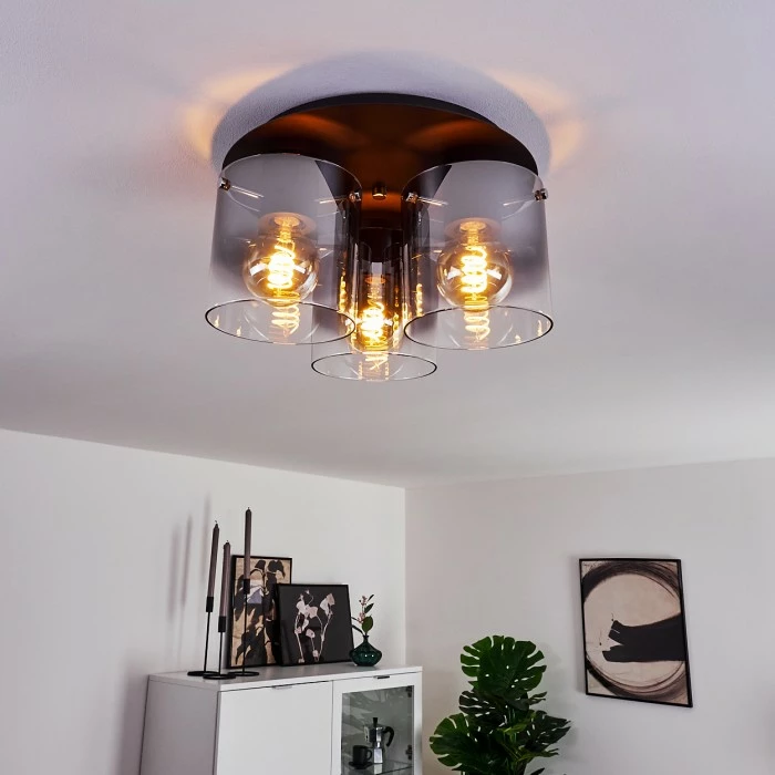 Hofstein Wichita Deckenleuchte Schwarz, Rauchfarben, 3-flammig 5 Hofstein Wichita Deckenleuchte Schwarz, Rauchfarben, 3-flammig – Bild 5