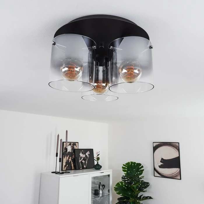 Hofstein Wichita Deckenleuchte Schwarz, Rauchfarben, 3-flammig 8 Hofstein Wichita Deckenleuchte Schwarz, Rauchfarben, 3-flammig – Bild 8