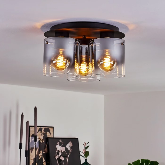 Hofstein Wichita Deckenleuchte Schwarz, Rauchfarben, 3-flammig 9 Hofstein Wichita Deckenleuchte Schwarz, Rauchfarben, 3-flammig – Bild 9