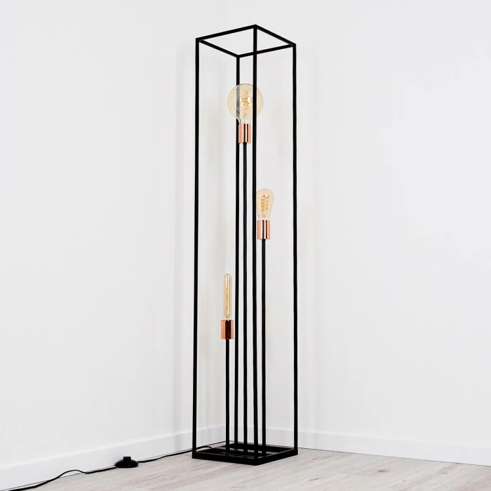 Hofstein Yuhigaoka Stehleuchte Schwarz, Kupferfarben, 3-flammig 4 Hofstein Yuhigaoka Stehleuchte Schwarz, Kupferfarben, 3-flammig – Bild 4