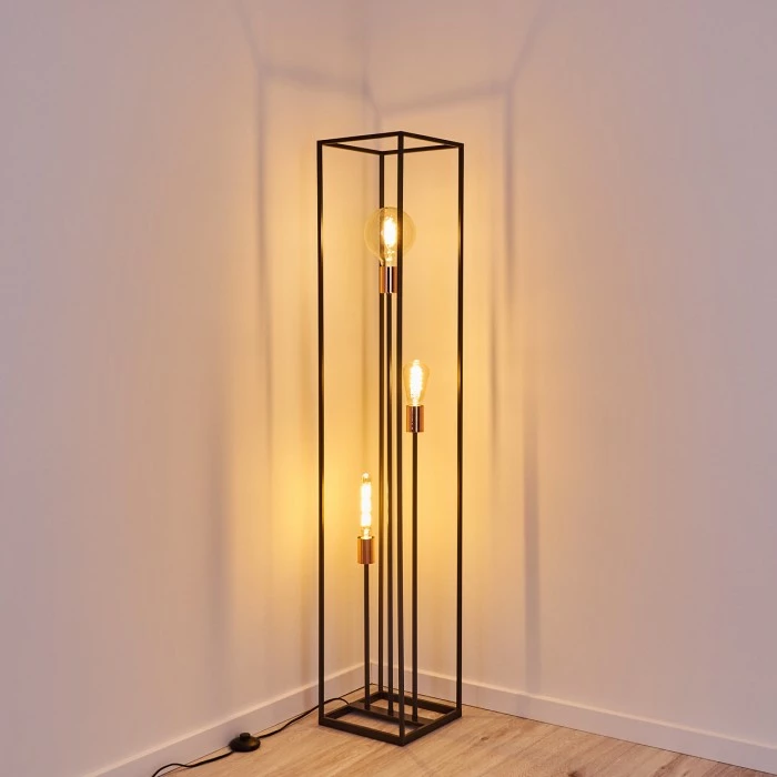 Hofstein Yuhigaoka Stehleuchte Schwarz, Kupferfarben, 3-flammig 7 Hofstein Yuhigaoka Stehleuchte Schwarz, Kupferfarben, 3-flammig – Bild 7