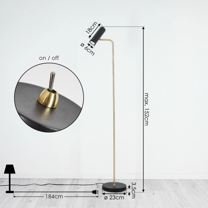 Hofstein Zuoz Stehleuchte Messing, Schwarz, 1-flammig 4 Hofstein Zuoz Stehleuchte Messing, Schwarz, 1-flammig – Bild 4