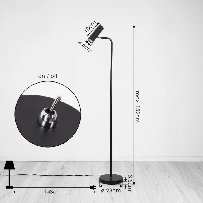Hofstein Zuoz Stehleuchte Chrom, Schwarz, 1-flammig 4 Hofstein Zuoz Stehleuchte Chrom, Schwarz, 1-flammig – Bild 4